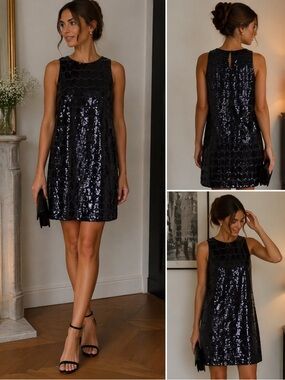 Vineyard Vines Black Sequin Shift Dress Sleeveless Size 12 Cocktail Party